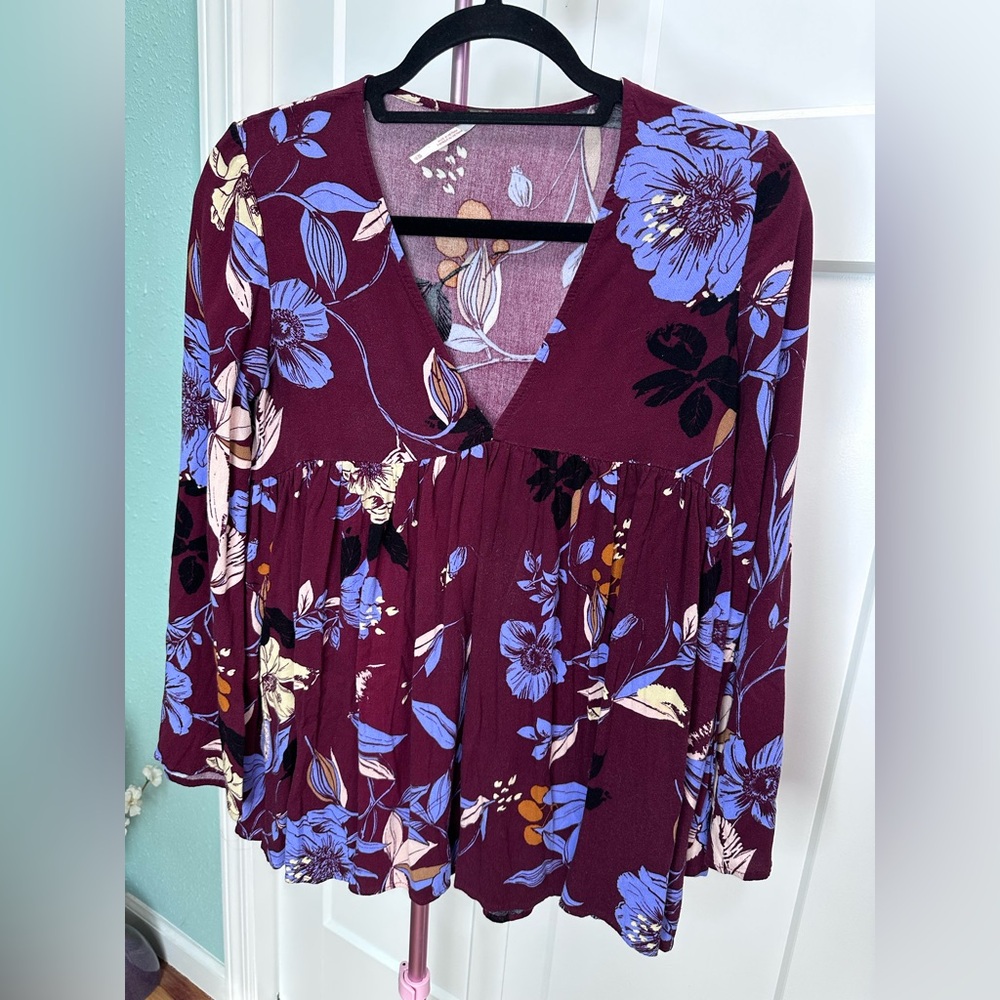 Free People Bella Floral Print Tunic XS Purple boho fairy forest spring ovrsized